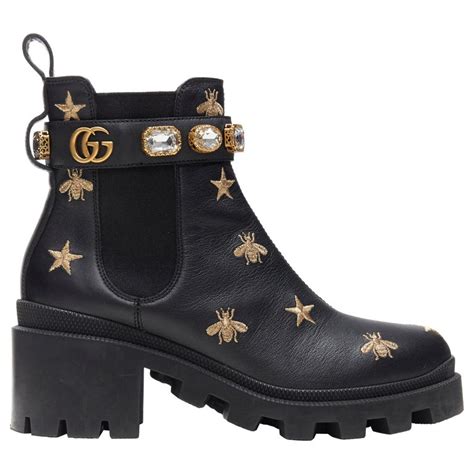 gucci embroidered bee boots|gucci shearling boots.